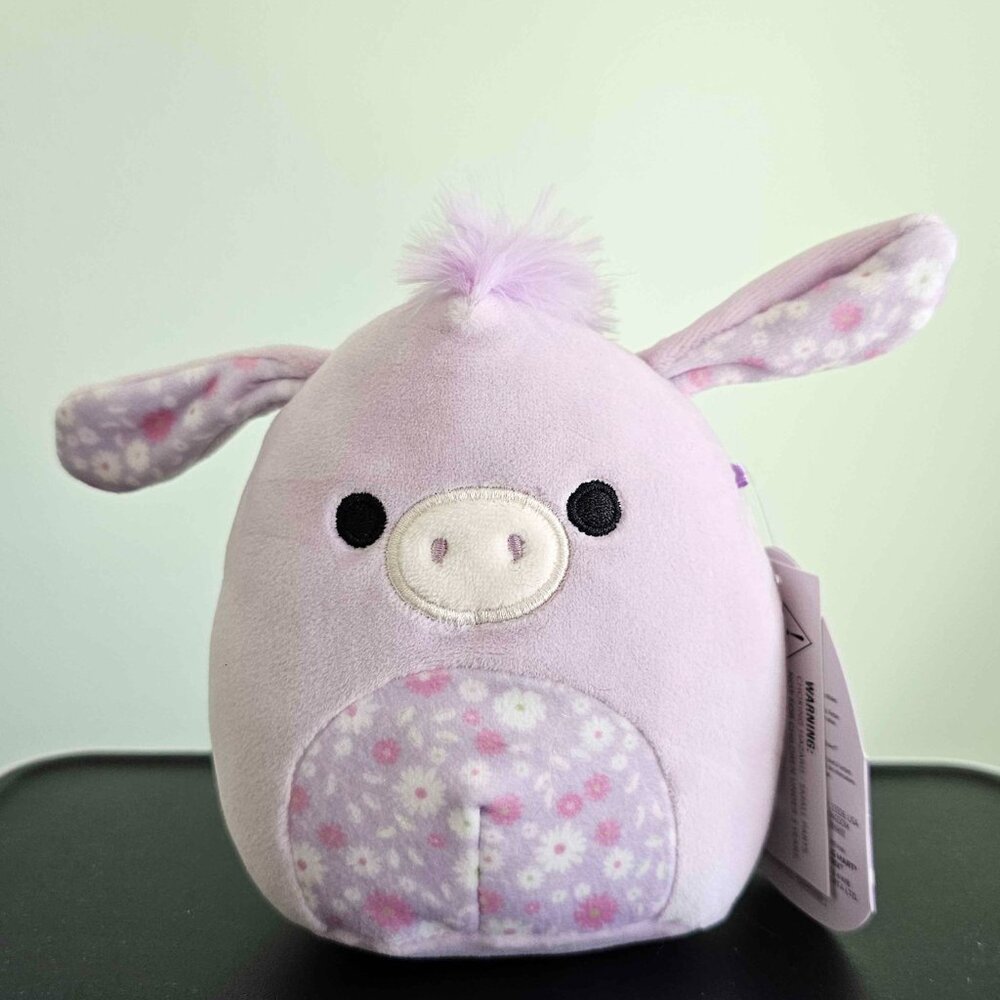 NWT 5" Delzi the purple donkey w/ floral pattern belly Squishmallow